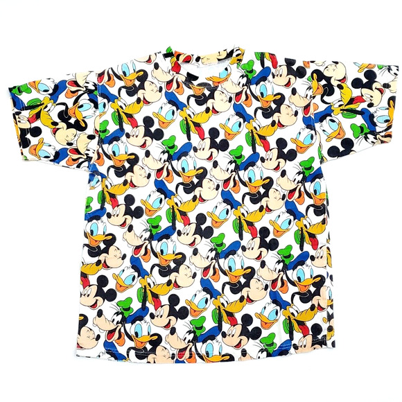 Vintage Walt Disney T-Shirt Tee All Over Print (Large) Mickey Donald Duck Goofy - Picture 1 of 4